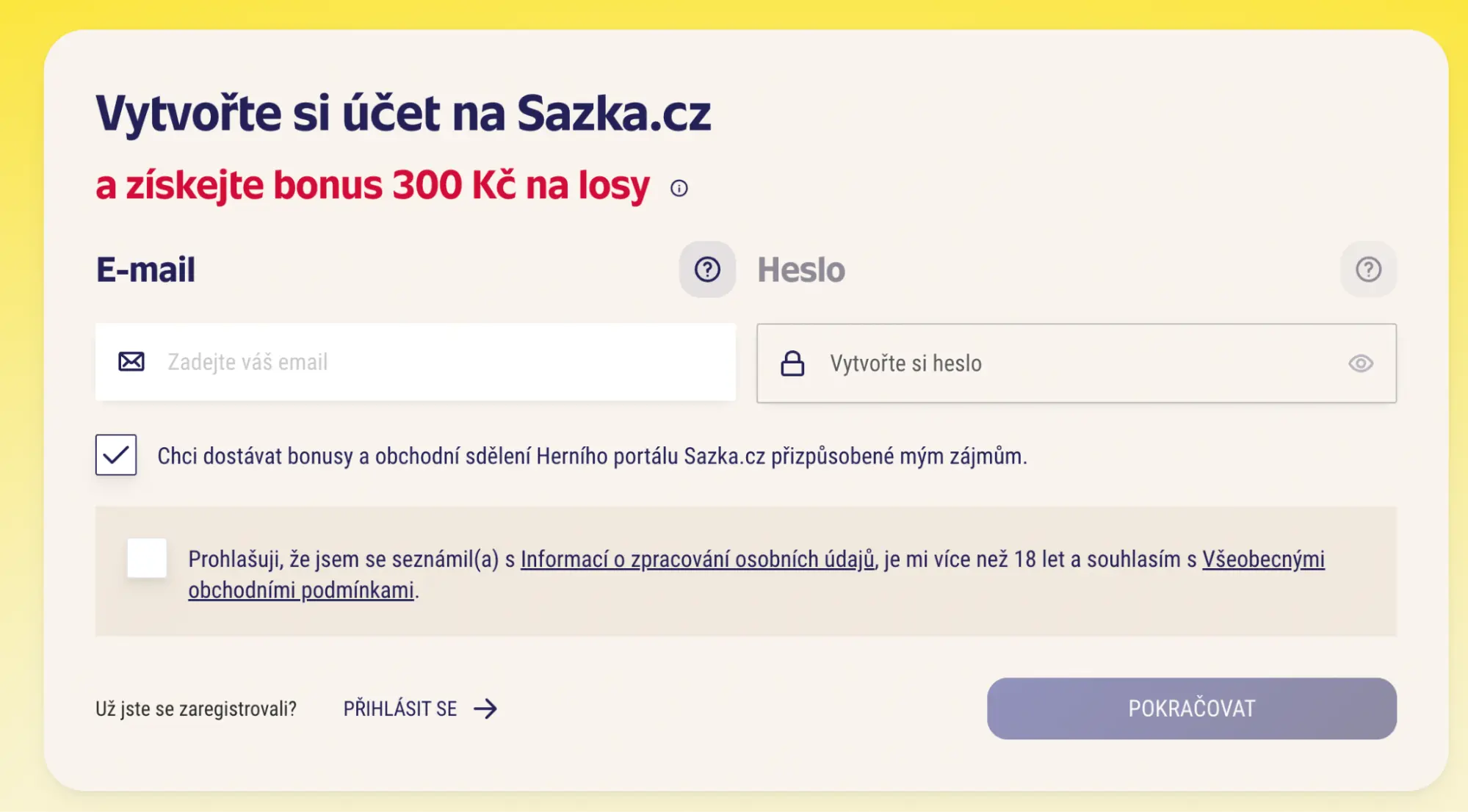 Vytvořte si účet na Radioservis.cz a získejte bonus 300 Kč na losy Registrační formulář na Radioservis.cz se vstupním bonusem 300 Kč za vytvoření účtu